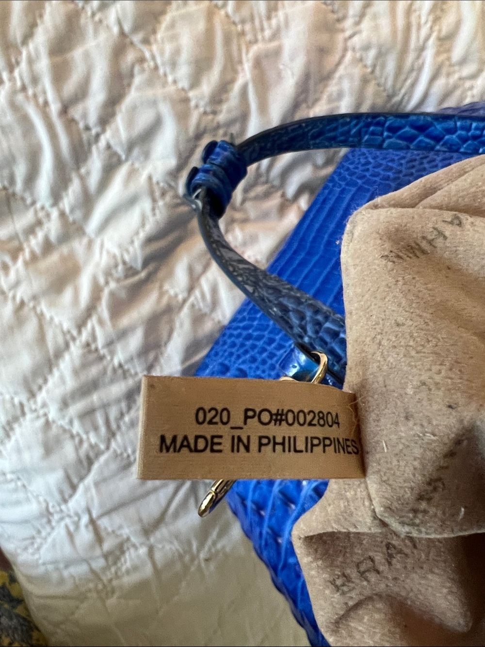 Brahmin Royal Blue Croc-Embossed Leather Tote wear on straps distinctive - Picture 10 of 12